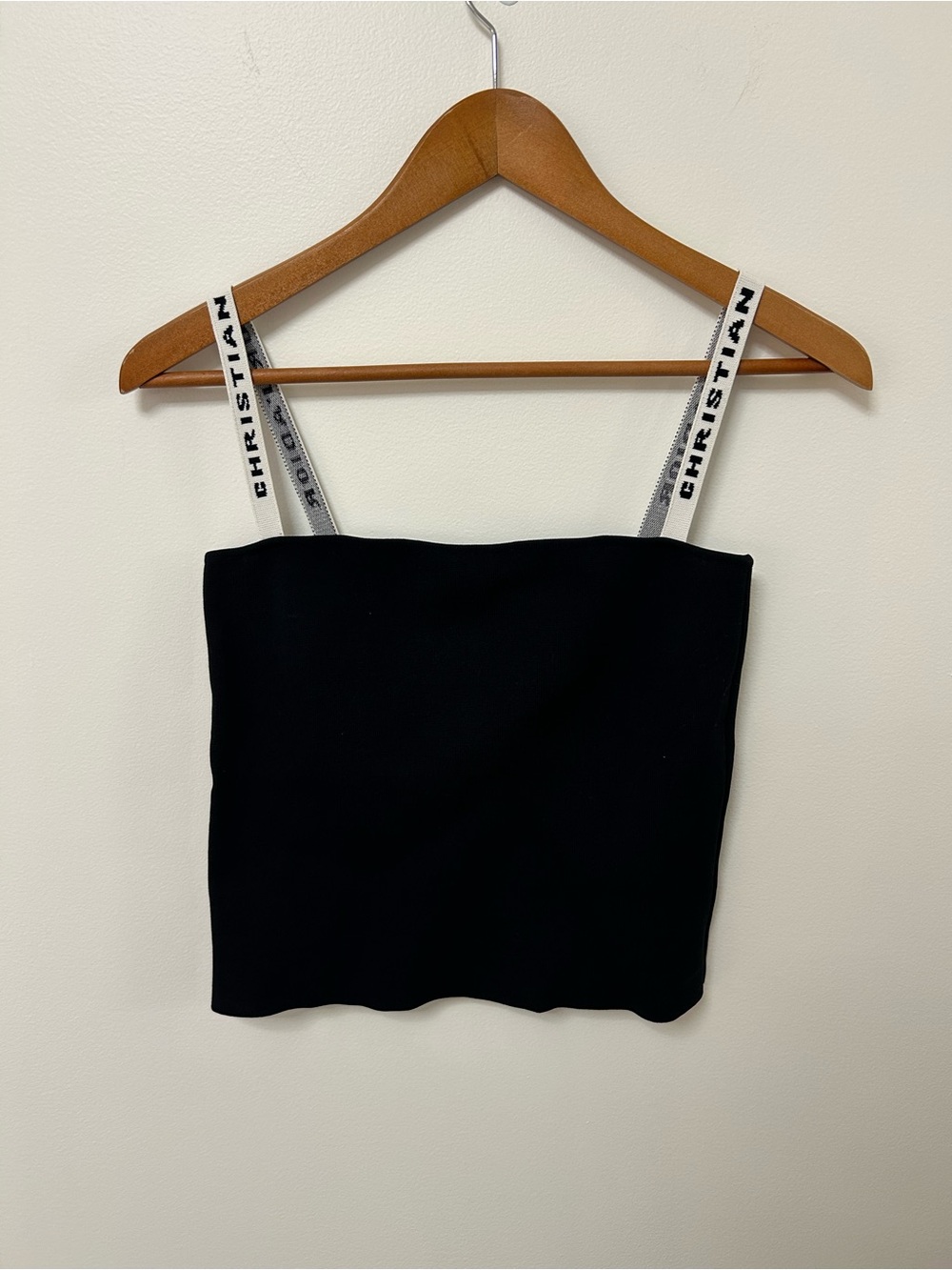 Dior Black Cropped Camisole with White Logo Straps